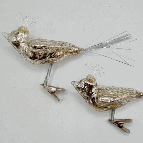 Small Silver Cockatoo Bird Glass Clip On Ornament 3x3.5" Set of 2 - Picture 1 of 4